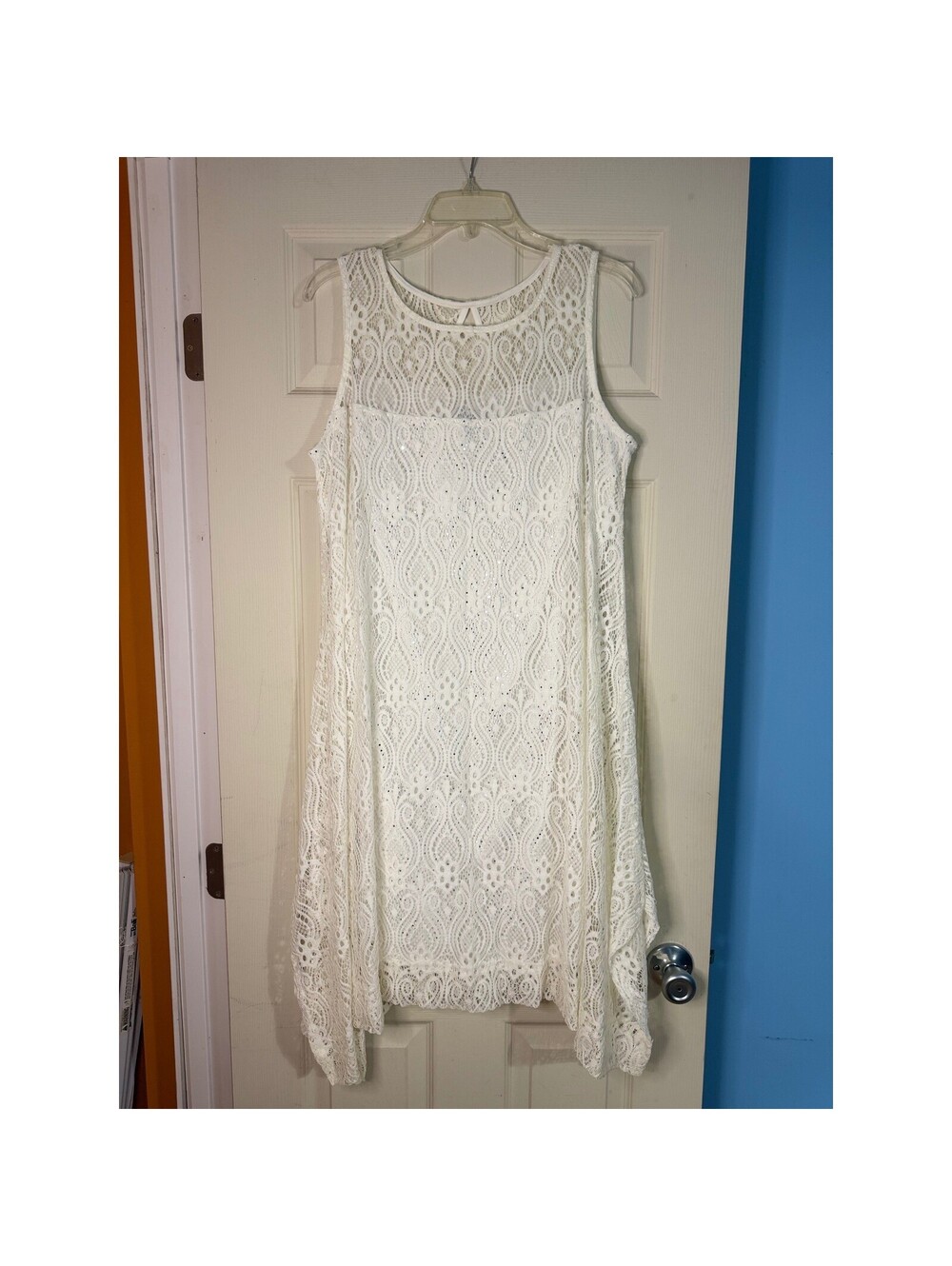 Signature Robbie Bee White Lace Sequin Dress 1X Wedding Bridal Elegant
